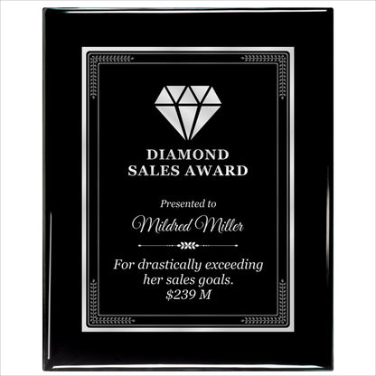 Ebony Finished Plaque with Silver Border 12" X 15" / Black Piano Finish / Elite Border