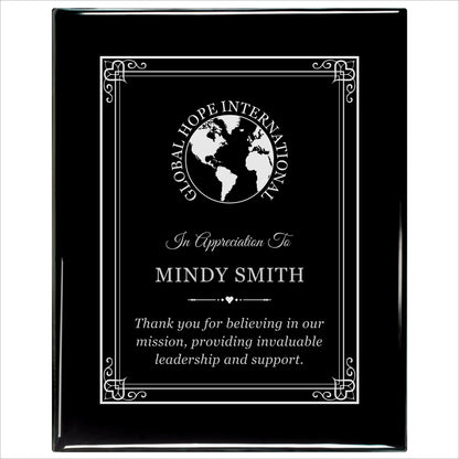 Ebony Finished Plaque with Silver Border 12" X 15" / Black Piano Finish / Hearts