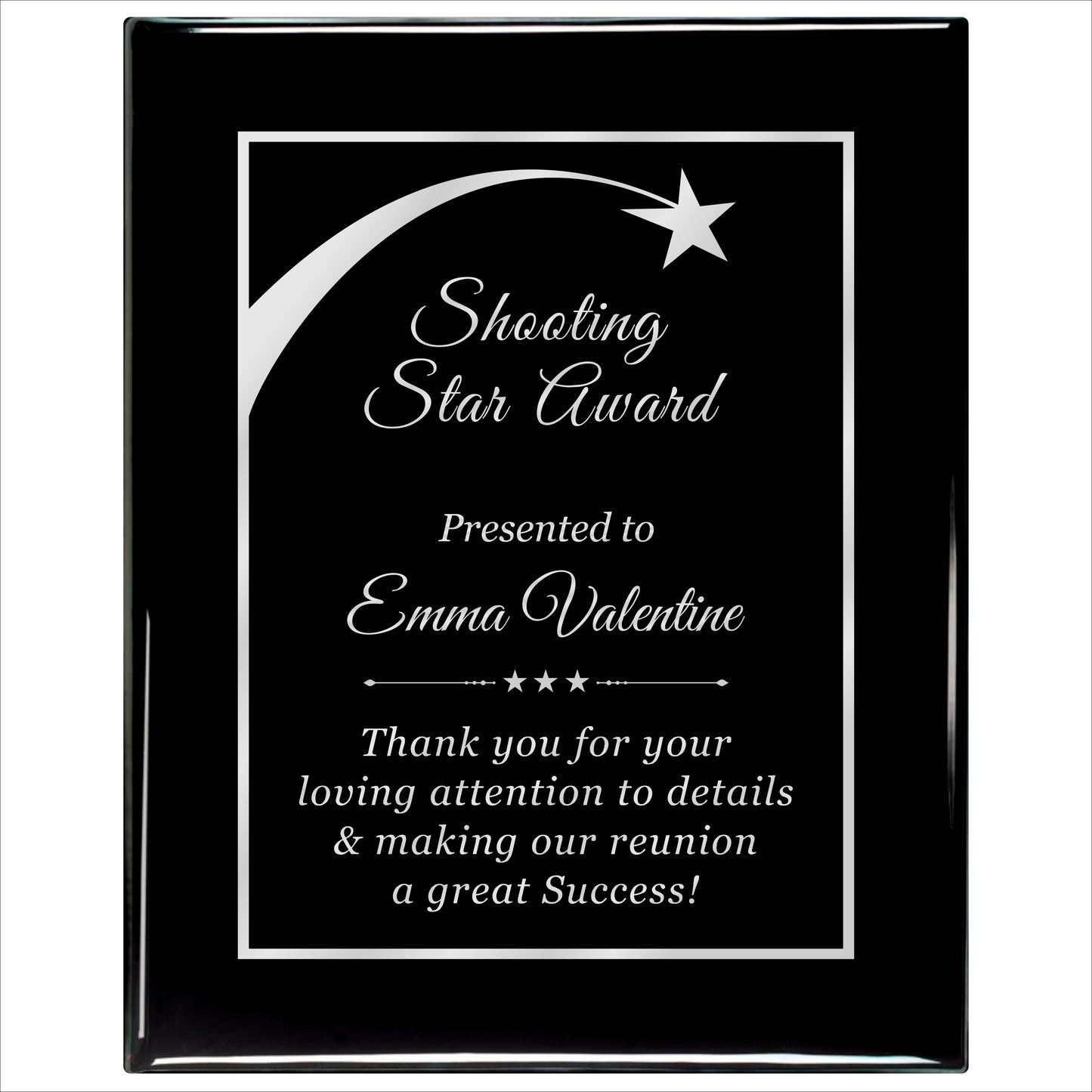 Ebony Finished Plaque with Silver Border 12" X 15" / Black Piano Finish / Shooting Star