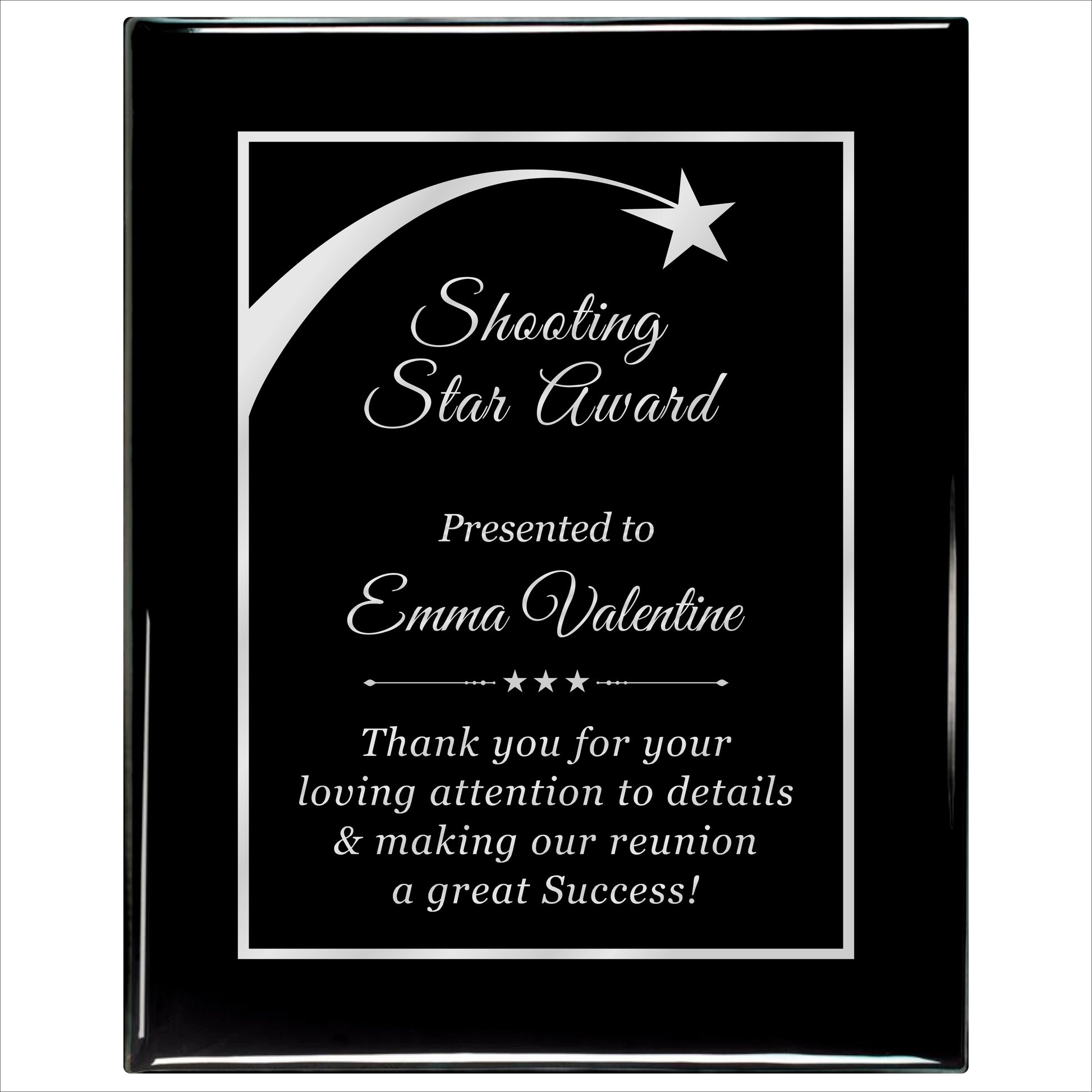 Ebony Finished Plaque with Silver Border 12" X 15" / Black Piano Finish / Shooting Star