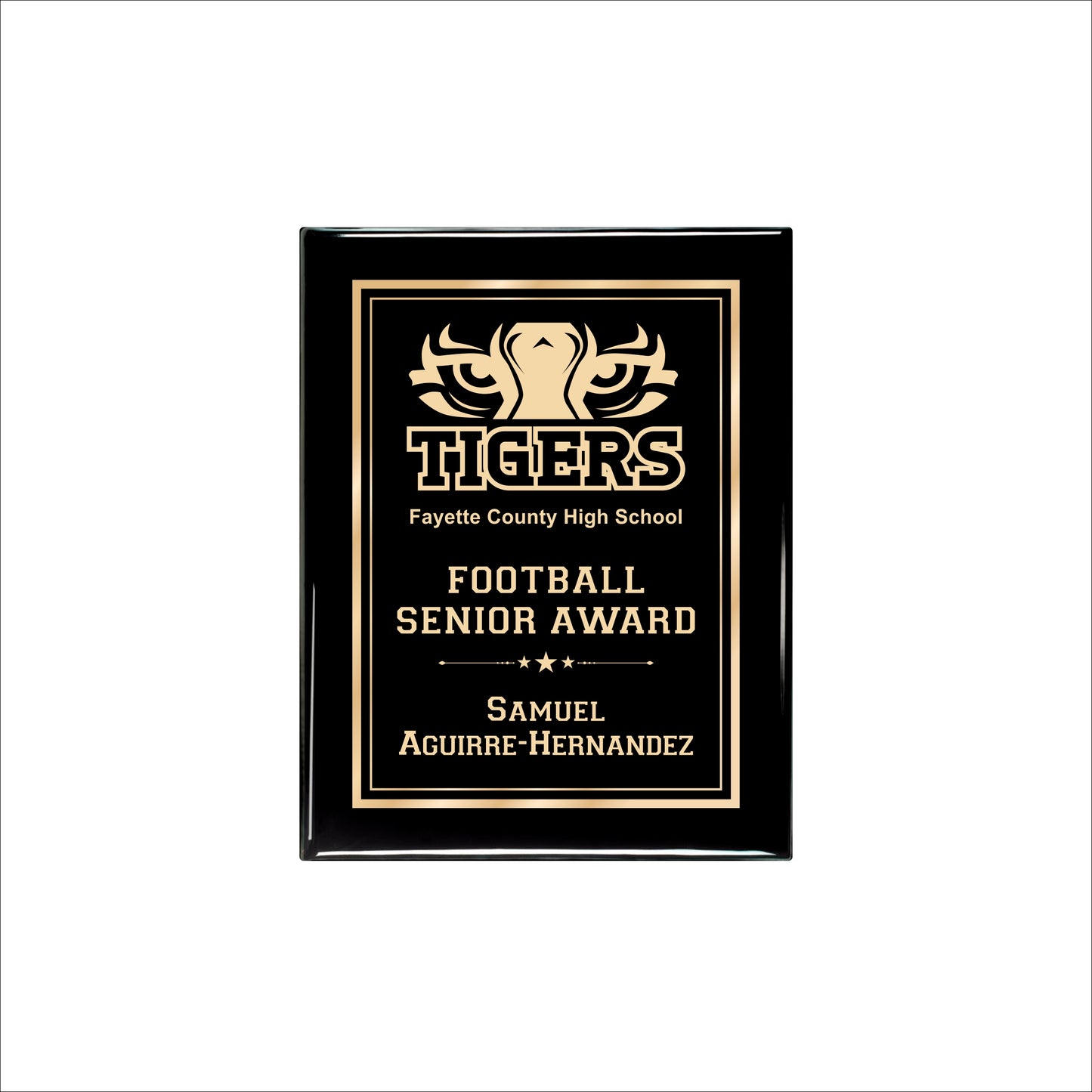 Ebony Finished Plaque with Gold Border 7" X 9" / Black Piano Finish / Double Border