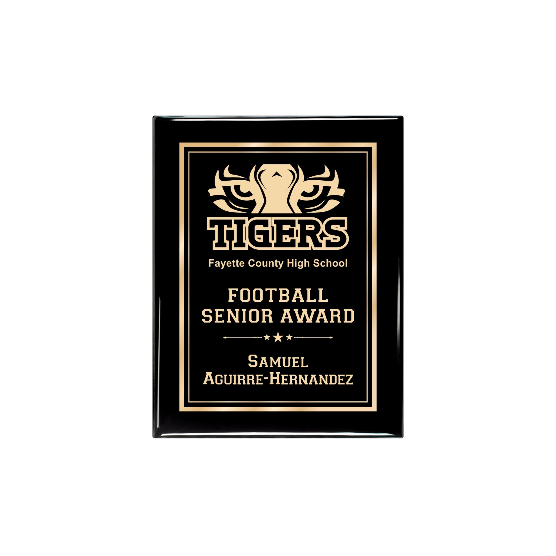 Ebony Finished Plaque with Gold Border 7" X 9" / Black Piano Finish / Double Border