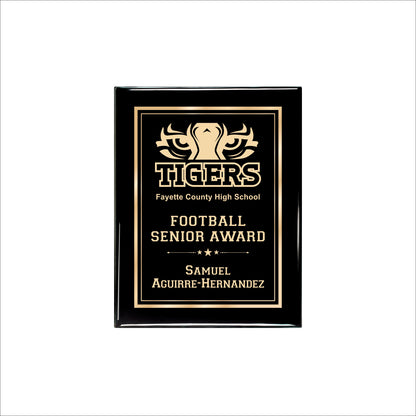 Ebony Finished Plaque with Gold Border 7" X 9" / Black Piano Finish / Double Border