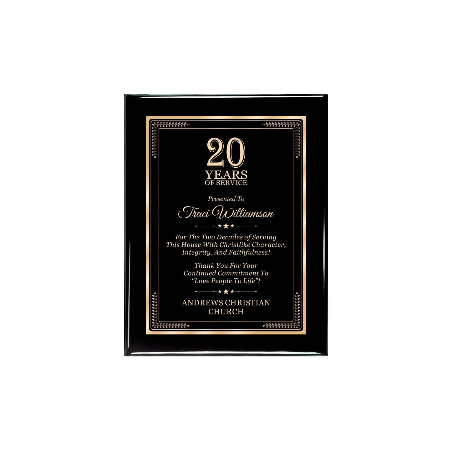 Ebony Finished Plaque with Gold Border 7" X 9" / Black Piano Finish / Elite Border