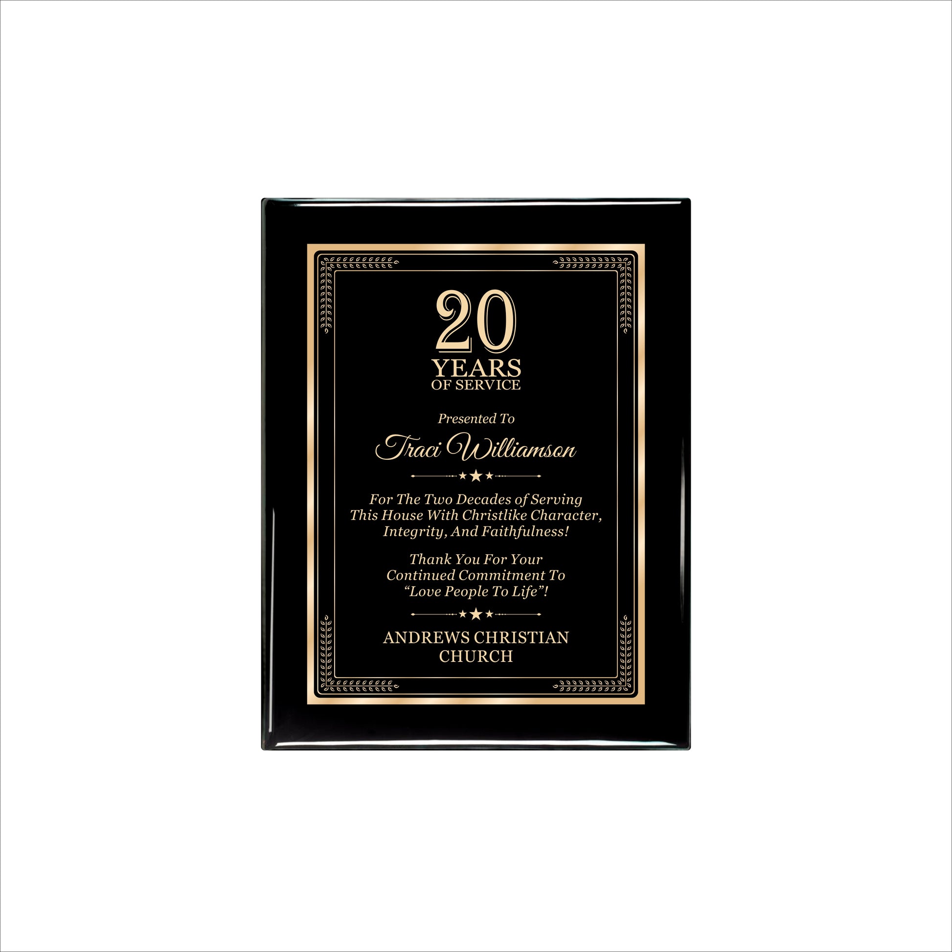 Ebony Finished Plaque with Gold Border 7" X 9" / Black Piano Finish / Elite Border