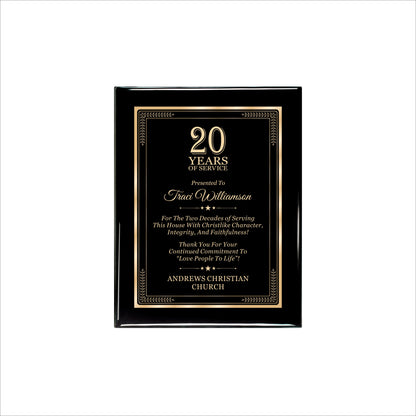 Ebony Finished Plaque with Gold Border 7" X 9" / Black Piano Finish / Elite Border