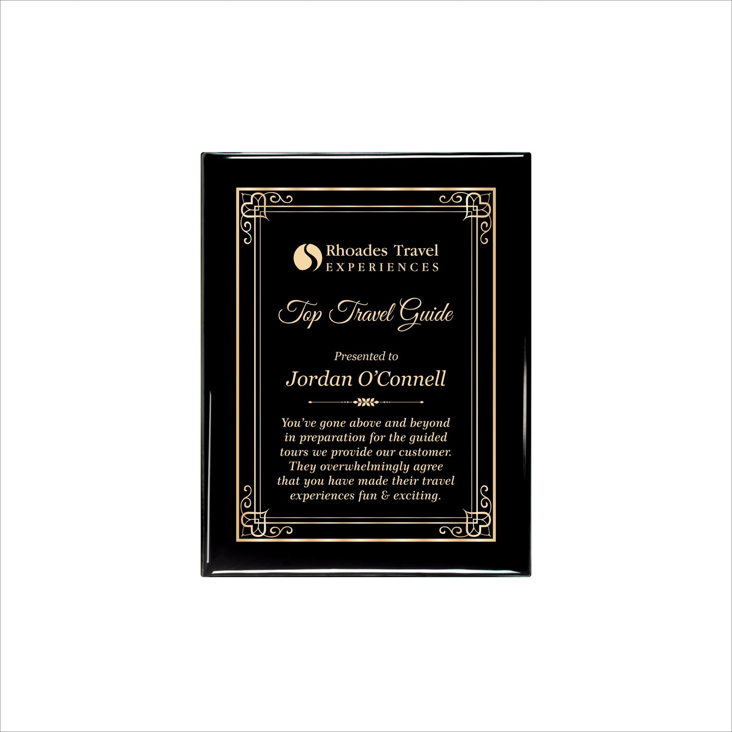 Ebony Finished Plaque with Gold Border 7" X 9" / Black Piano Finish / Hearts
