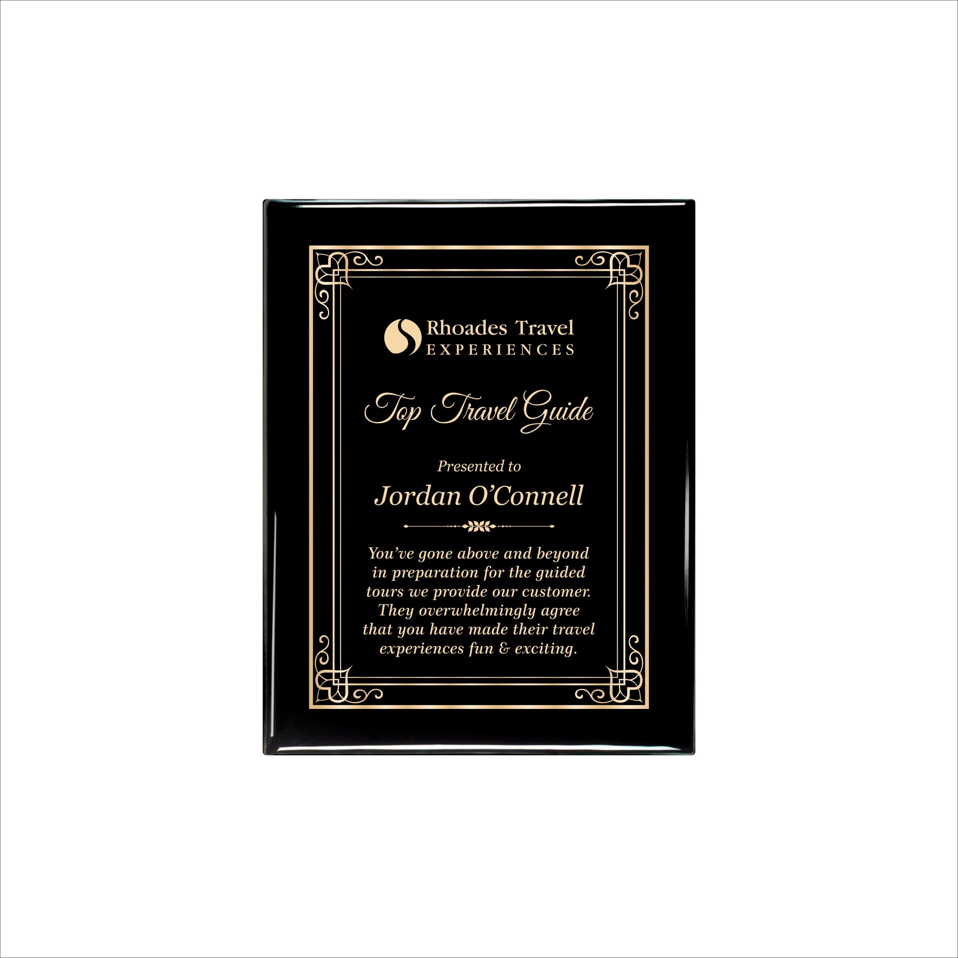 Ebony Finished Plaque with Gold Border 7" X 9" / Black Piano Finish / Hearts