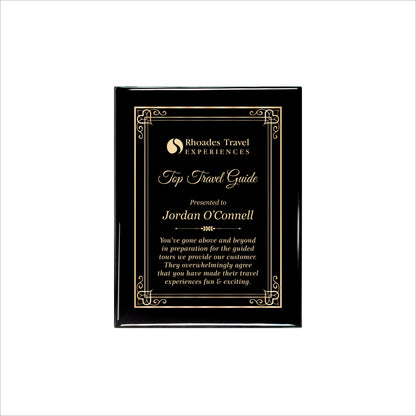 Ebony Finished Plaque with Gold Border 7" X 9" / Black Piano Finish / Hearts