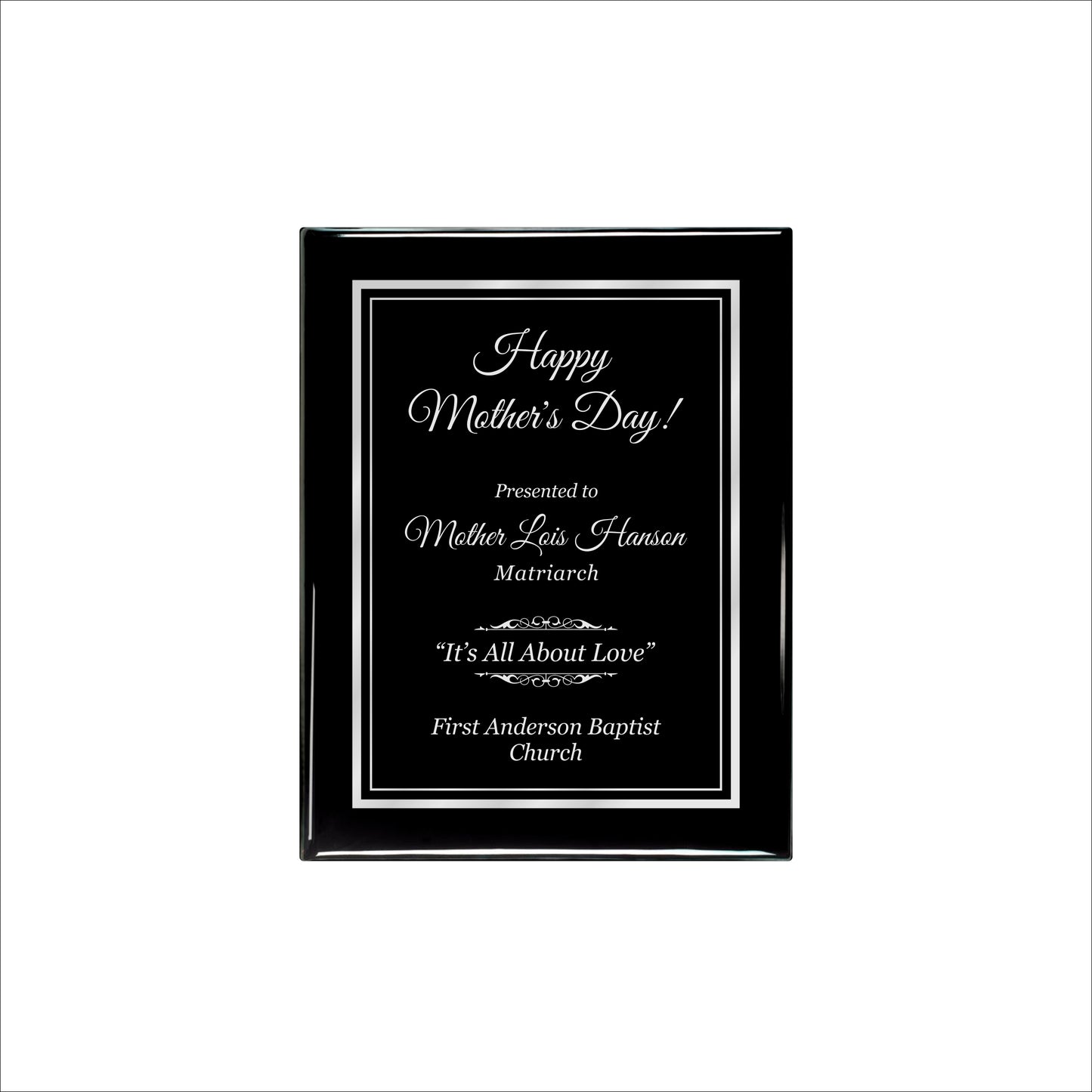Ebony Finished Plaque with Silver Border 7" X 9" / Black Piano Finish / Double Border
