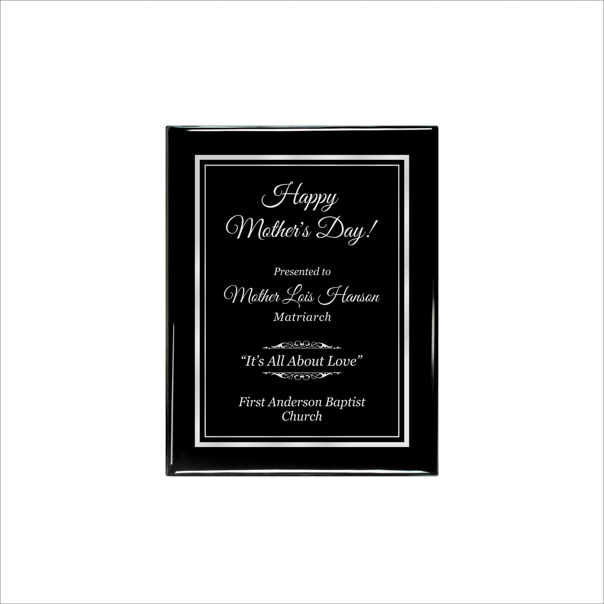 Ebony Finished Plaque with Silver Border 7" X 9" / Black Piano Finish / Double Border