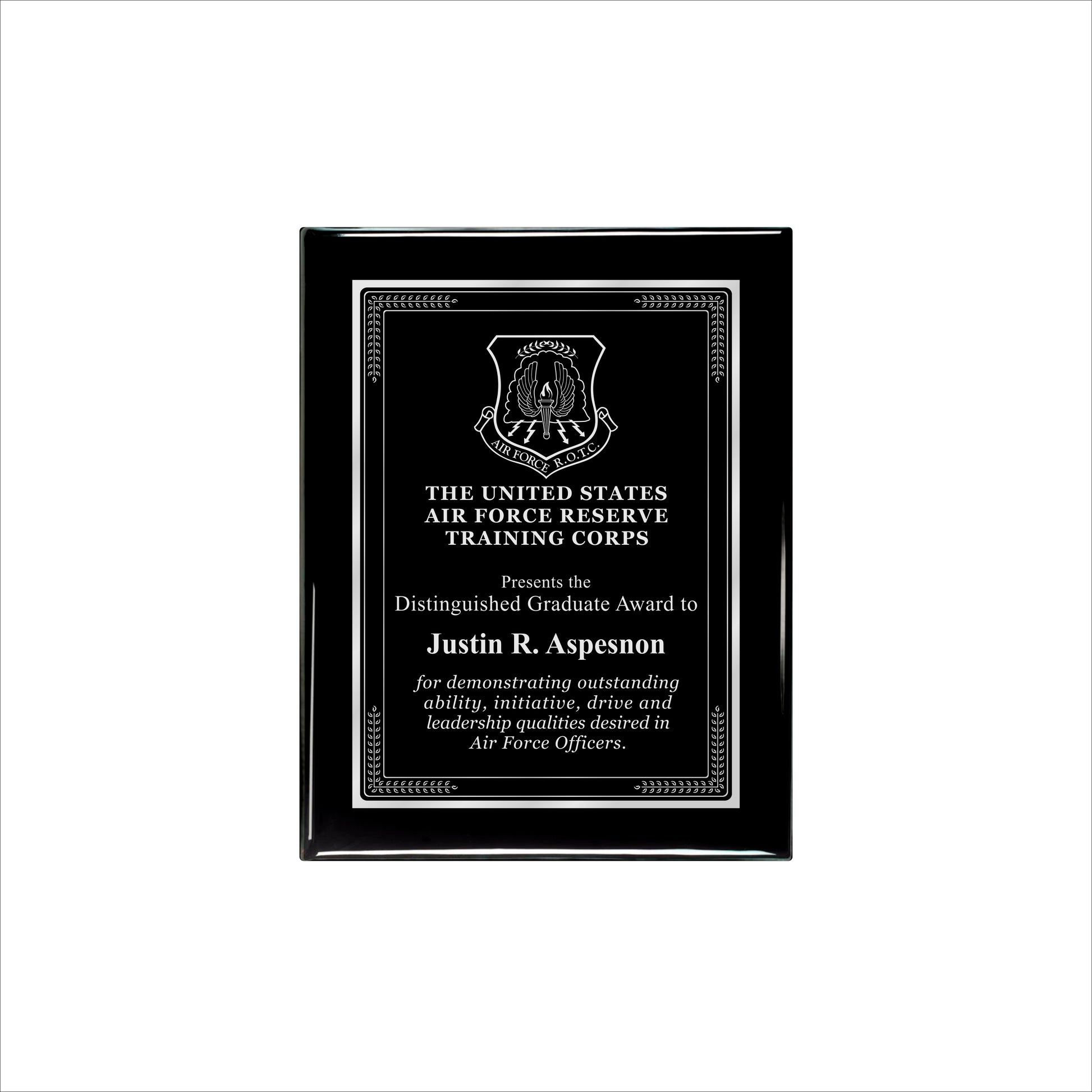 Ebony Finished Plaque with Silver Border 7" X 9" / Black Piano Finish / Elite Border
