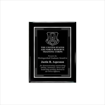 Ebony Finished Plaque with Silver Border 7" X 9" / Black Piano Finish / Elite Border
