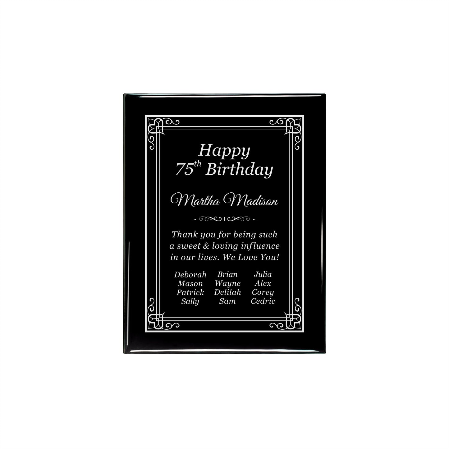 Ebony Finished Plaque with Silver Border 7" X 9" / Black Piano Finish / Hearts