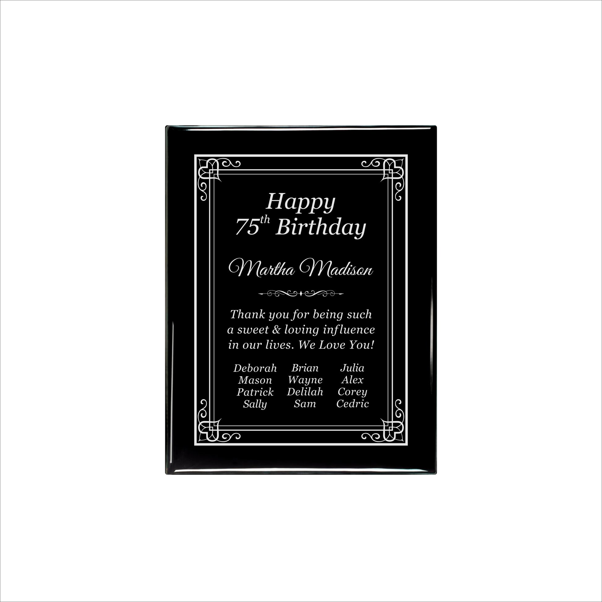 Ebony Finished Plaque with Silver Border 7" X 9" / Black Piano Finish / Hearts