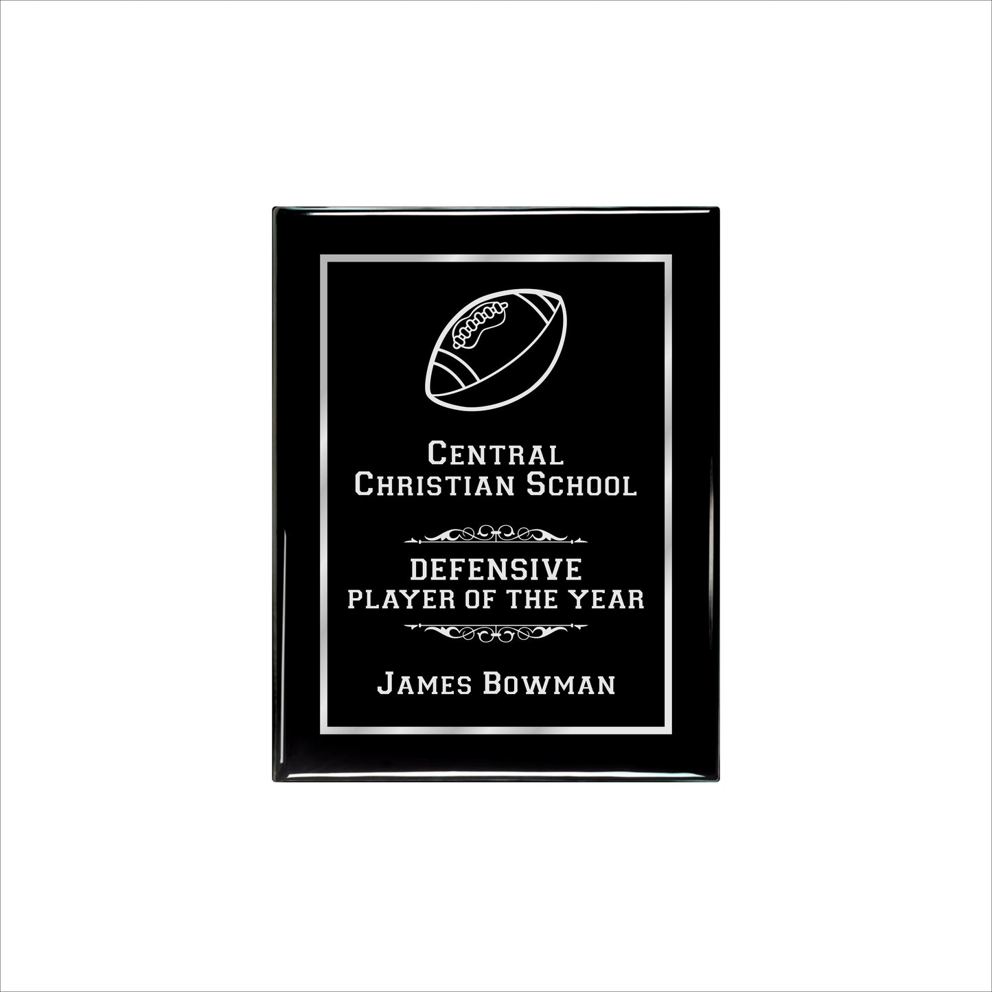 Ebony Finished Plaque with Silver Border 7" X 9" / Black Piano Finish / Single Border