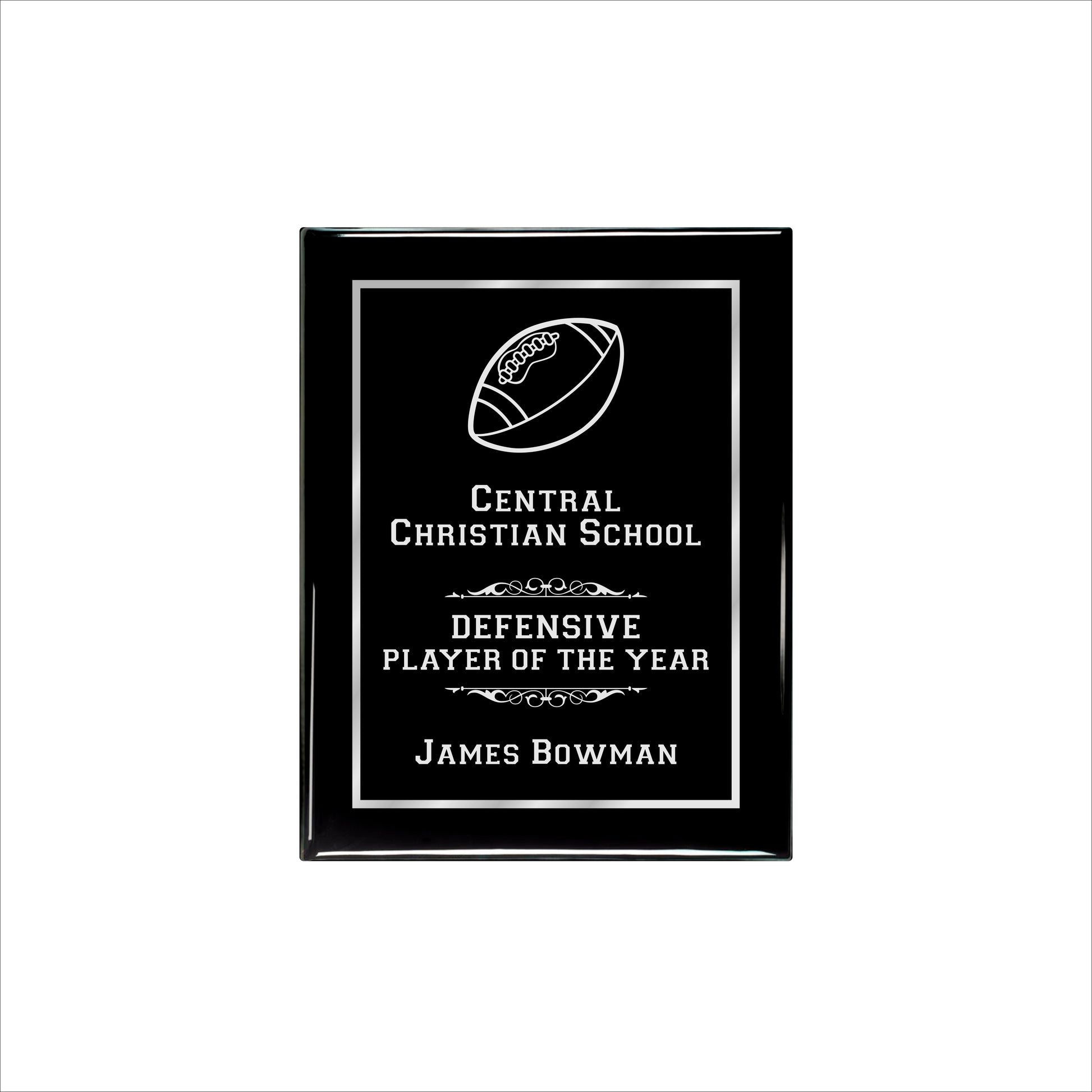 Ebony Finished Plaque with Silver Border 7" X 9" / Black Piano Finish / Single Border