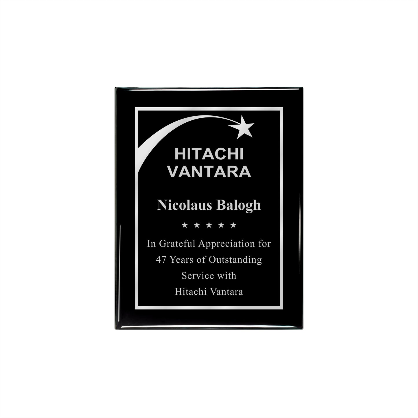 Ebony Finished Plaque with Silver Border 7" X 9" / Black Piano Finish / Shooting Star