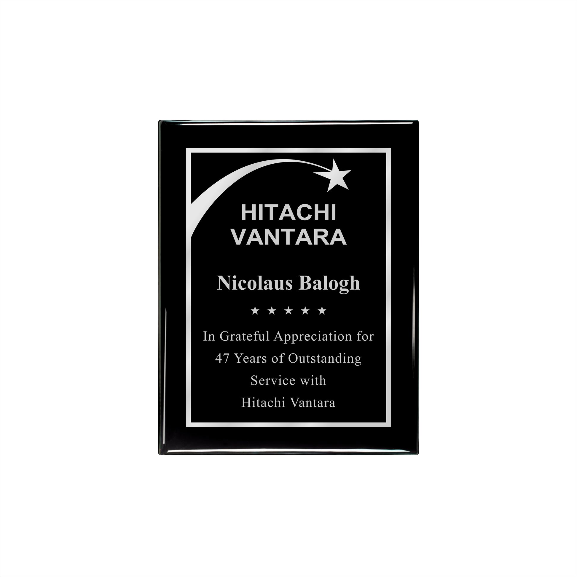 Ebony Finished Plaque with Silver Border 7" X 9" / Black Piano Finish / Shooting Star