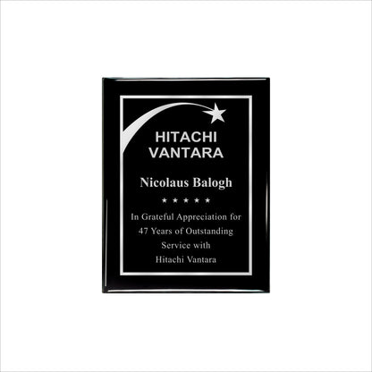 Ebony Finished Plaque with Silver Border 7" X 9" / Black Piano Finish / Shooting Star