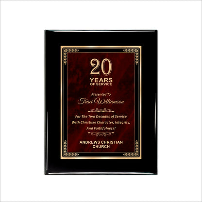 Designer Red Sienna Marble Ebony Plaque 7" X 9" / Black Piano Finish / Marble Mist Red Sienna