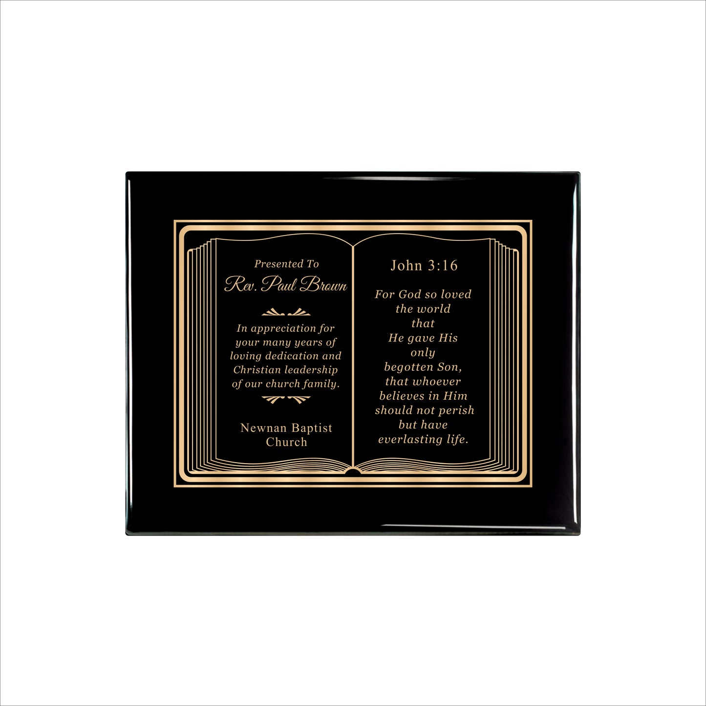 Bible Gold Themed Ebony Plaque 8" X 10 / Black Piano Finish / Bible / Book