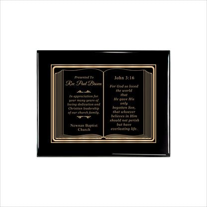 Bible Gold Themed Ebony Plaque 8" X 10 / Black Piano Finish / Bible / Book