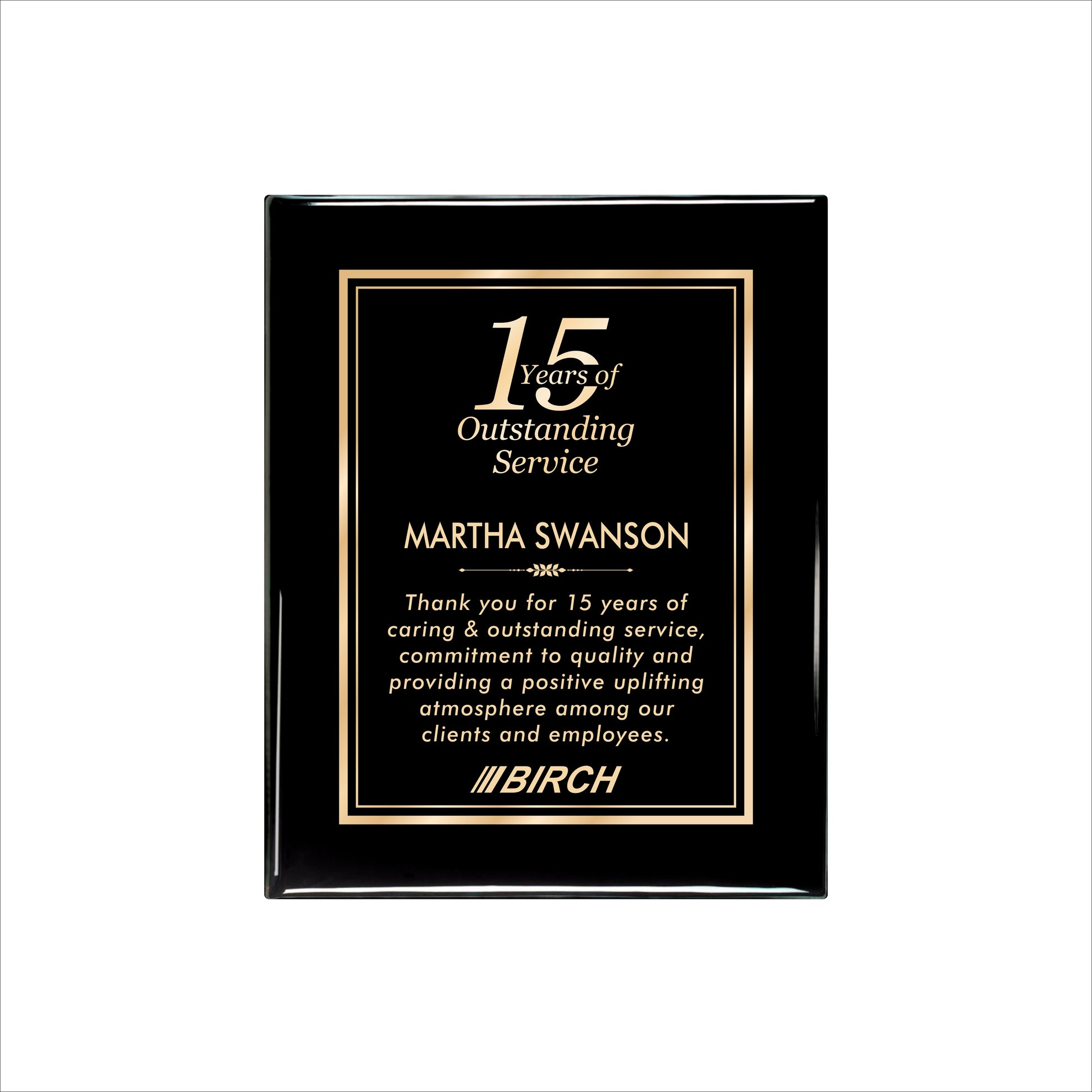 Ebony Finished Plaque with Gold Border 8" X 10 / Black Piano Finish / Double Border