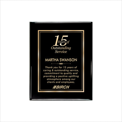 Ebony Finished Plaque with Gold Border 8" X 10 / Black Piano Finish / Double Border