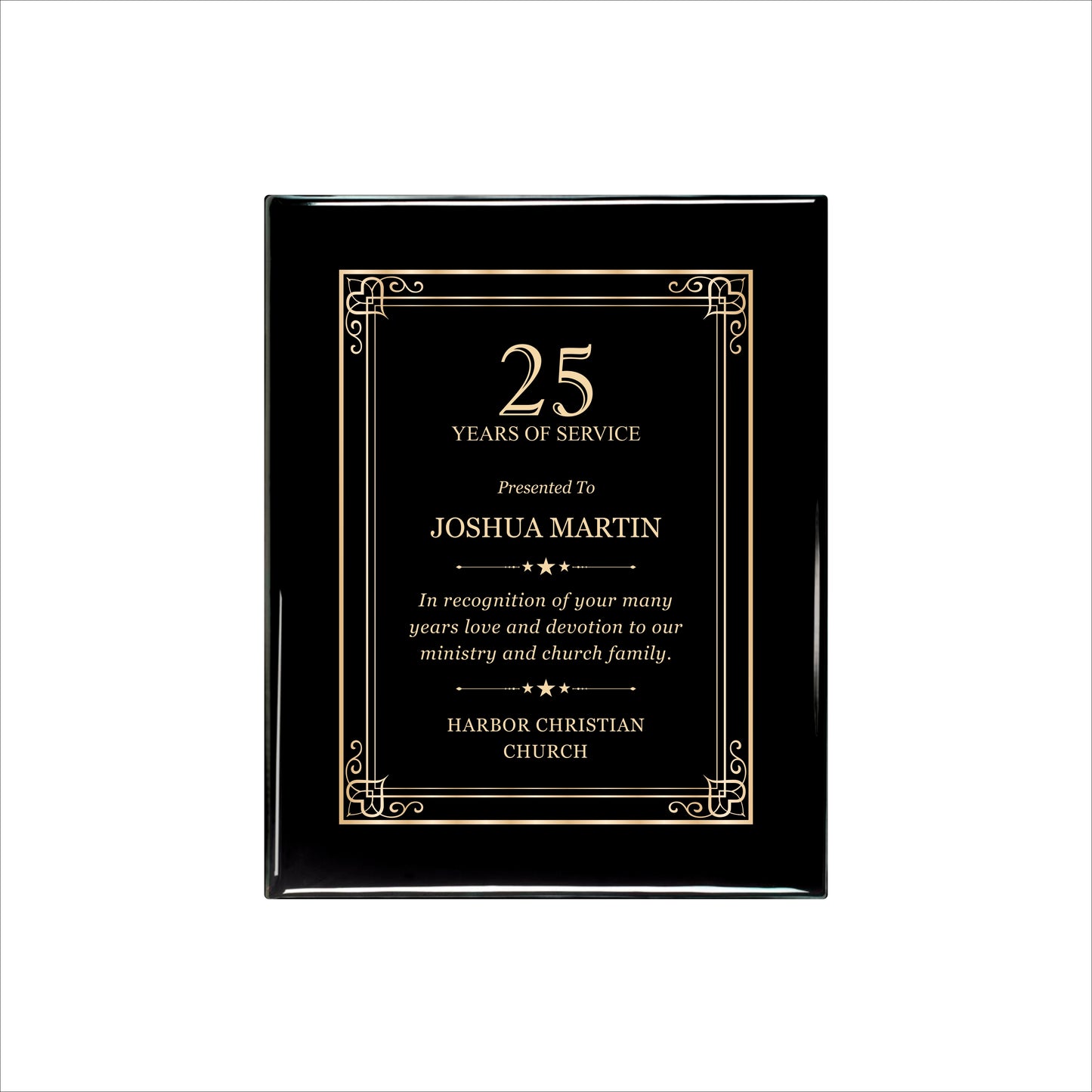 Ebony Finished Plaque with Gold Border 8" X 10 / Black Piano Finish / Hearts