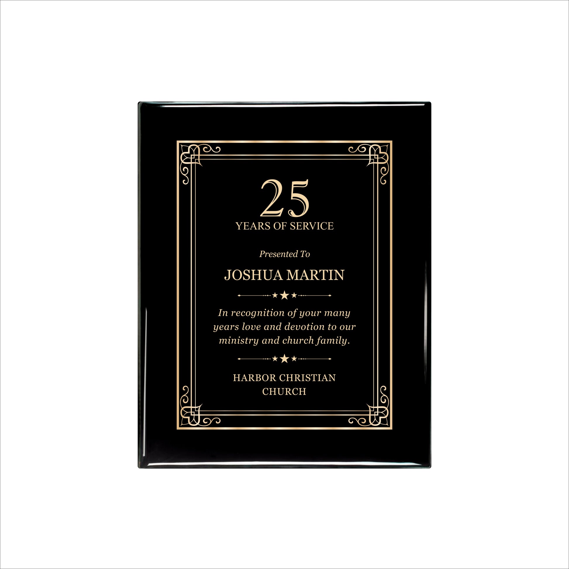 Ebony Finished Plaque with Gold Border 8" X 10 / Black Piano Finish / Hearts