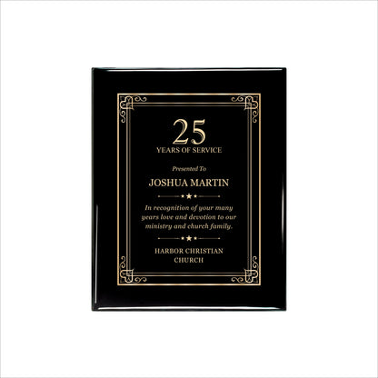 Ebony Finished Plaque with Gold Border 8" X 10 / Black Piano Finish / Hearts