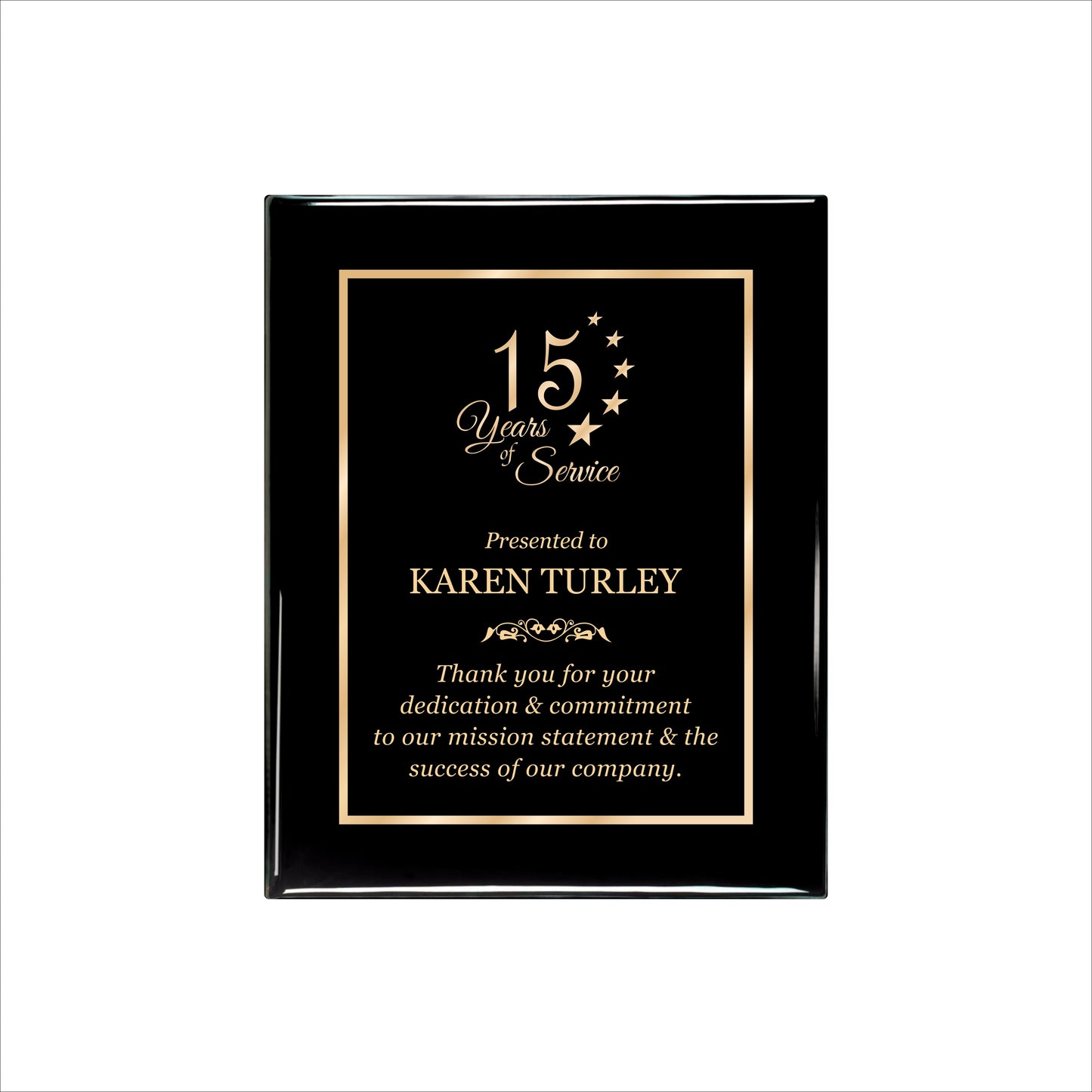 Ebony Finished Plaque with Gold Border 8" X 10 / Black Piano Finish / Single Border