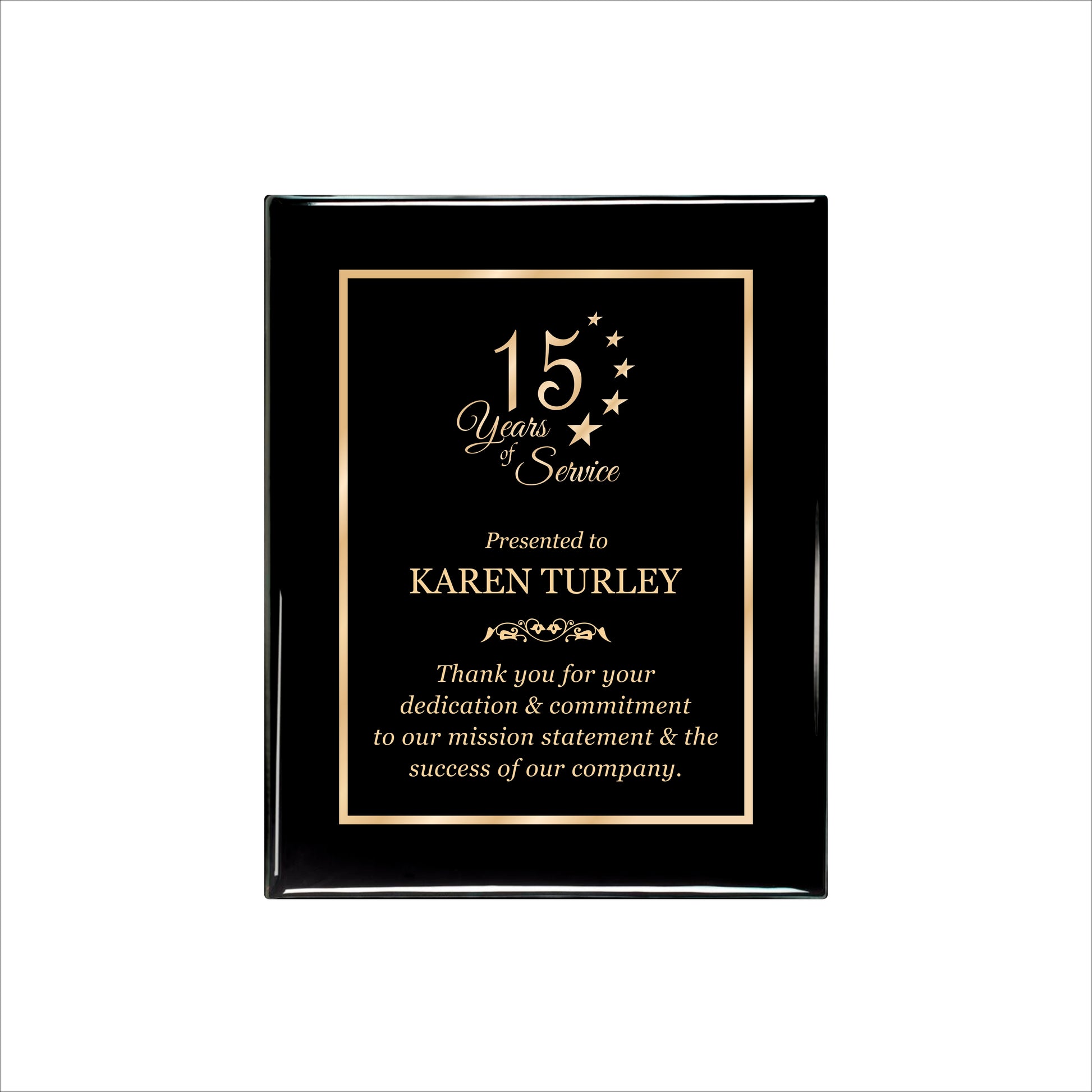 Ebony Finished Plaque with Gold Border 8" X 10 / Black Piano Finish / Single Border