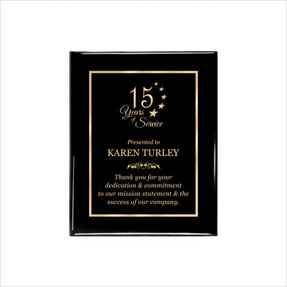 Ebony Finished Plaque with Gold Border 8" X 10 / Black Piano Finish / Single Border