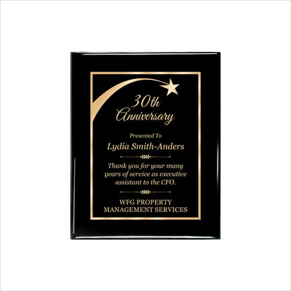 Ebony Finished Plaque with Gold Border 8" X 10 / Black Piano Finish / Shooting Star