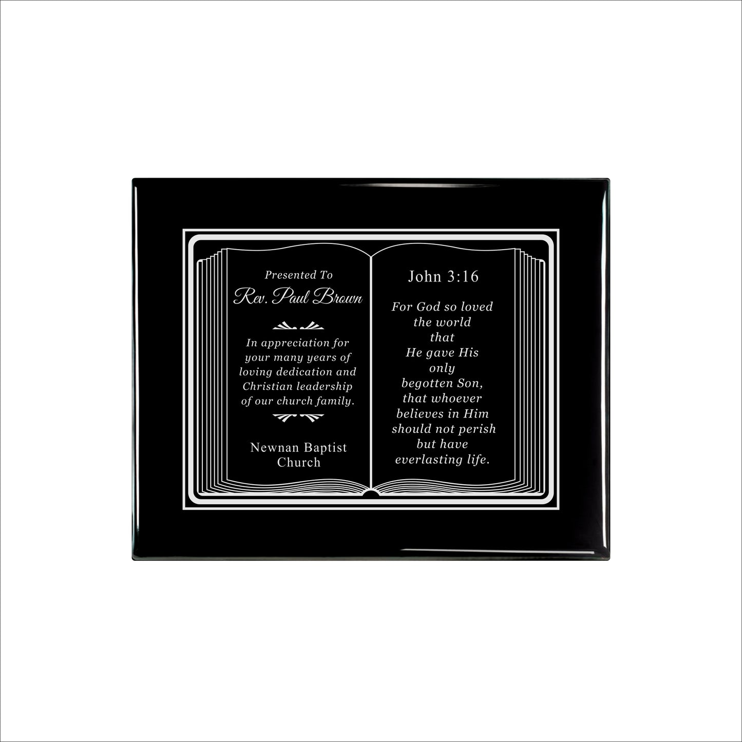 Bible Silver Themed Ebony Plaque 8" X 10 / Black Piano Finish / Bible / Book