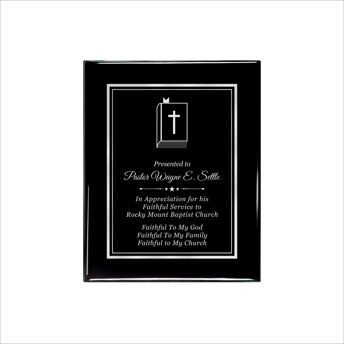 Ebony Finished Plaque with Silver Border 8" X 10 / Black Piano Finish / Double Border