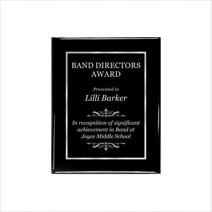 Ebony Finished Plaque with Silver Border 8" X 10 / Black Piano Finish / Single Border