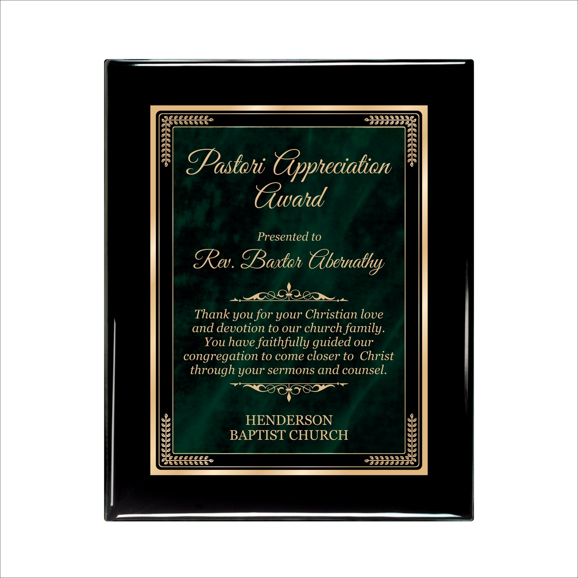 Designer Green Marble Ebony Plaque 8" X 10 / Black Piano Finish / Marble Mist Green