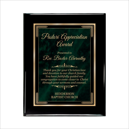 Designer Green Marble Ebony Plaque 8" X 10 / Black Piano Finish / Marble Mist Green