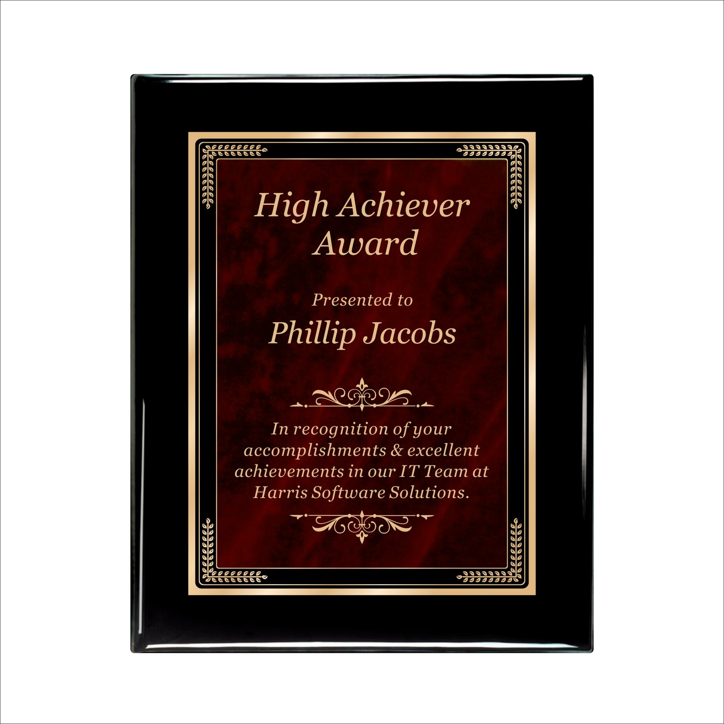 Designer Red Sienna Marble Ebony Plaque 8" X 10 / Black Piano Finish / Marble Mist Red Sienna