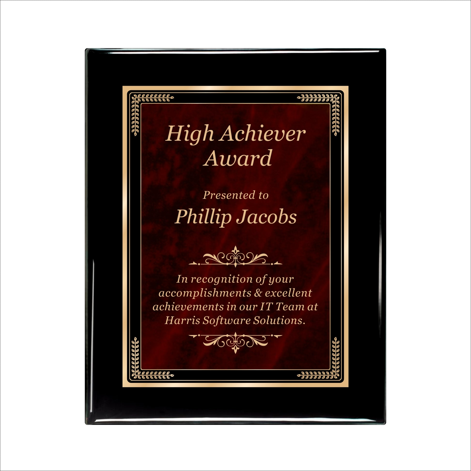 Designer Red Sienna Marble Ebony Plaque 8" X 10 / Black Piano Finish / Marble Mist Red Sienna