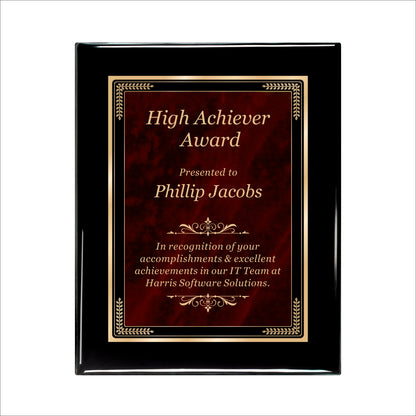 Designer Red Sienna Marble Ebony Plaque 8" X 10 / Black Piano Finish / Marble Mist Red Sienna