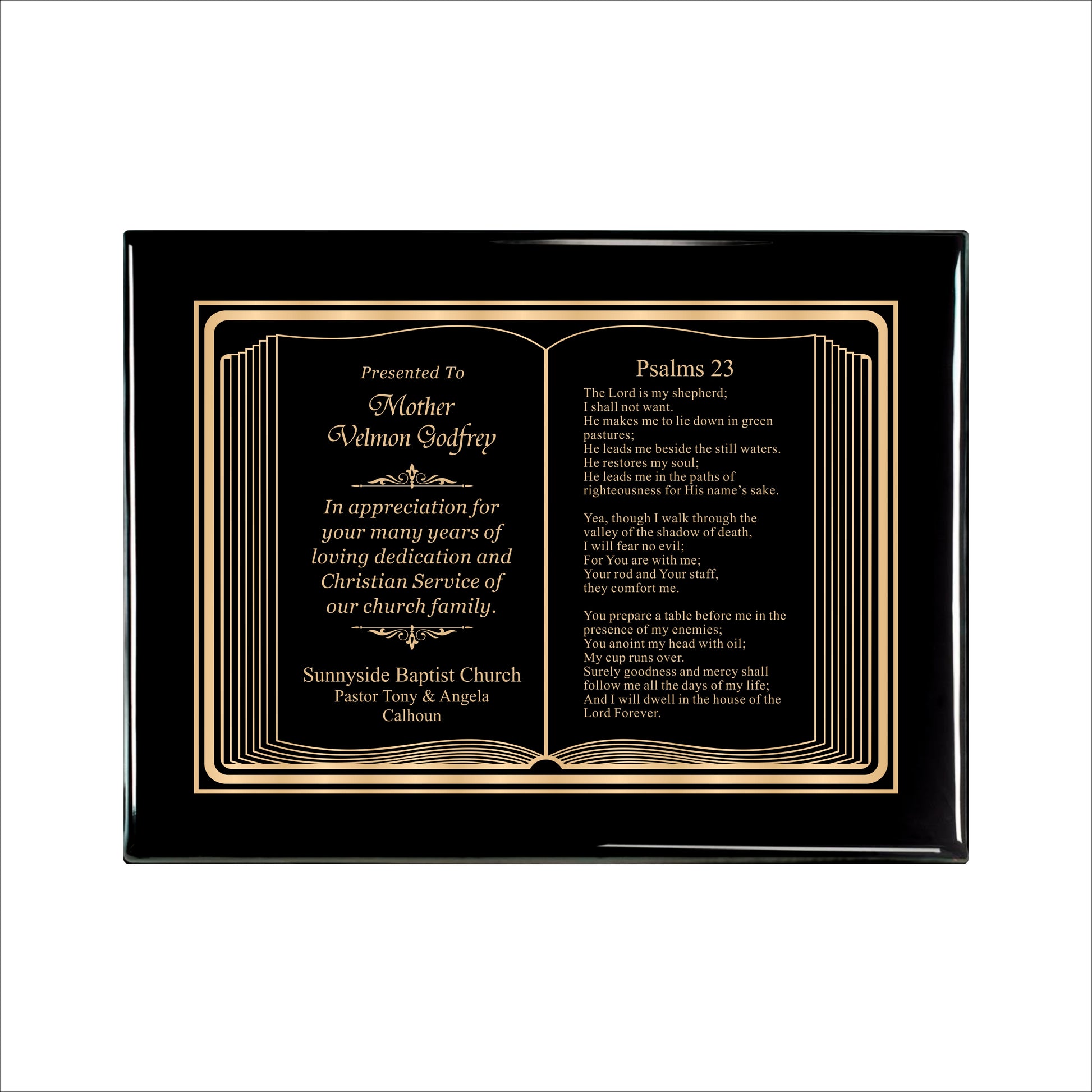 Bible Gold Themed Ebony Plaque 9" X 12" / Black Piano Finish / Bible / Book