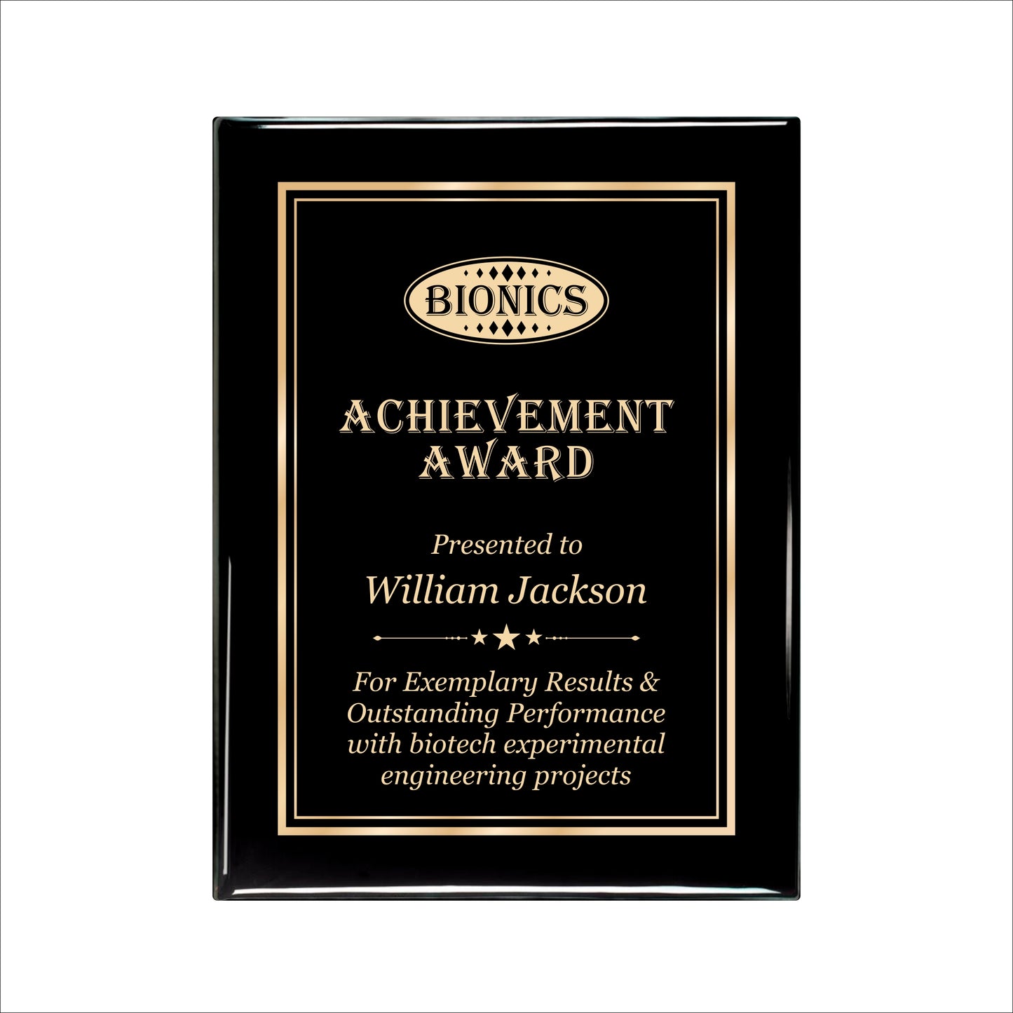 Ebony Finished Plaque with Gold Border 9" X 12" / Black Piano Finish / Double Border