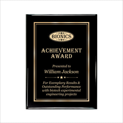 Ebony Finished Plaque with Gold Border 9" X 12" / Black Piano Finish / Double Border