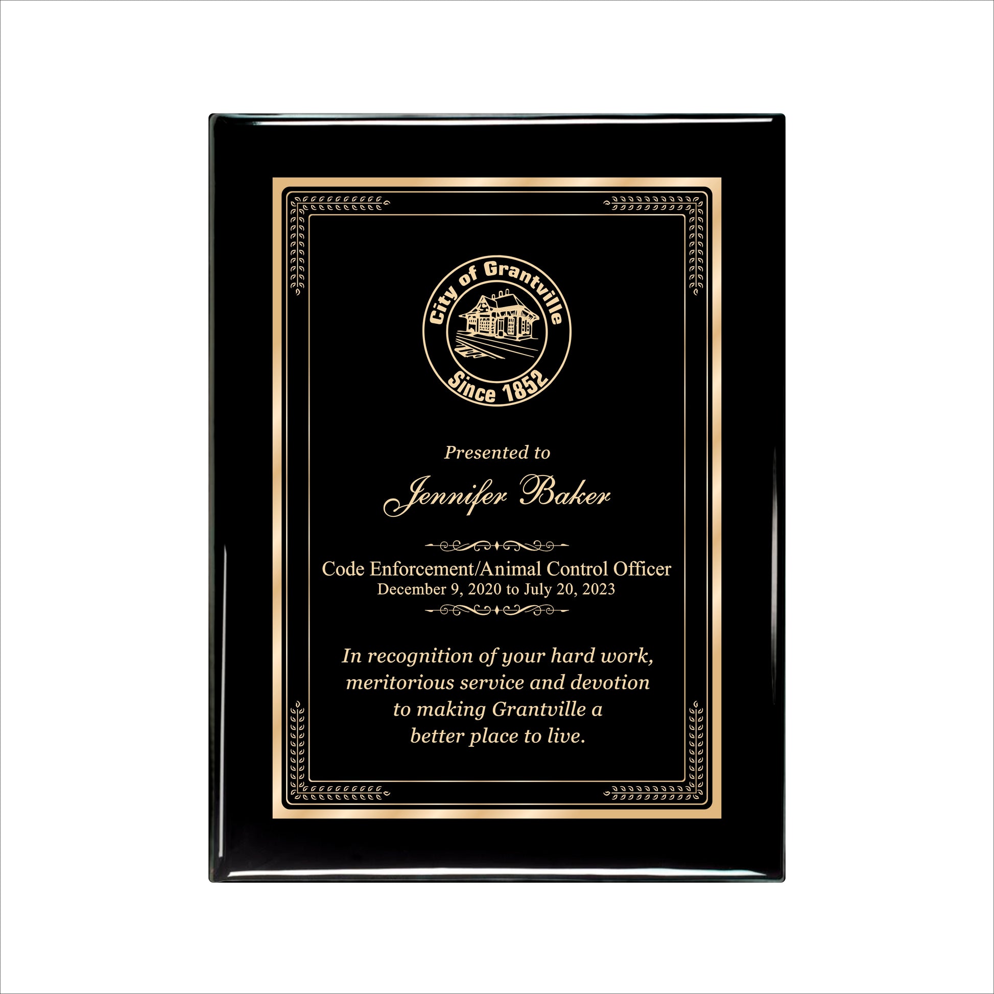 Ebony Finished Plaque with Gold Border 9" X 12" / Black Piano Finish / Elite Border