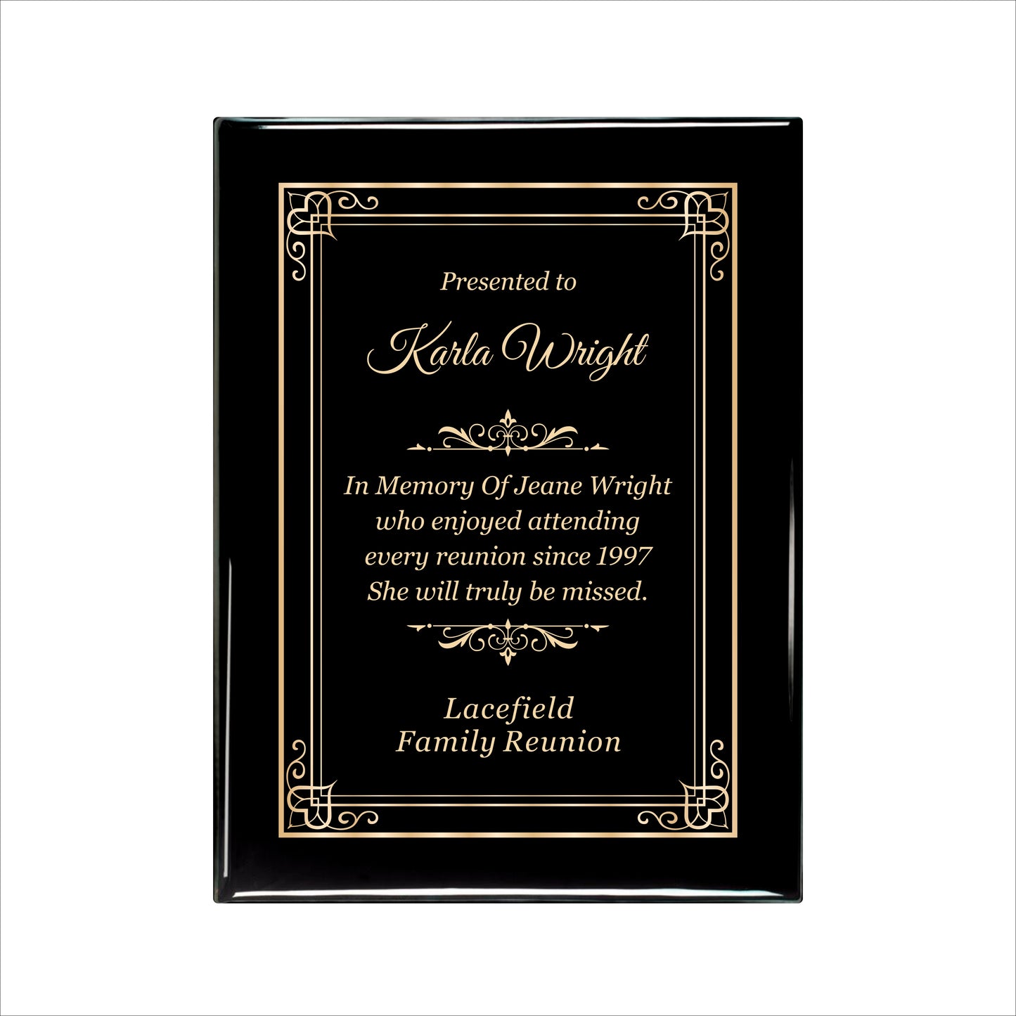 Ebony Finished Plaque with Gold Border 9" X 12" / Black Piano Finish / Hearts