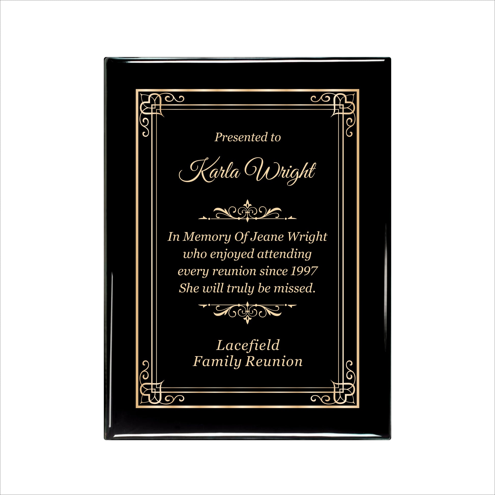 Ebony Finished Plaque with Gold Border 9" X 12" / Black Piano Finish / Hearts
